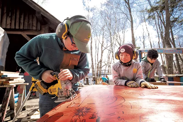 Using power tools during fort building in April - CAT CUTILLO