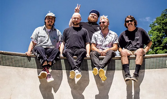 Burlington DJ collective Aquatic Underground: (from left) DJ Boyote, Logwad, DJ CRWD CTRL, Mitch Almond and DJ Philthaay - LUKE AWTRY