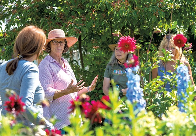 Sally von Trapp (in pink hat) speaking with visitors - JEB WALLACE-BRODEUR
