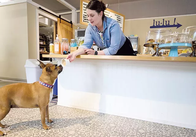 Laura Mack with her dog, Olive, at lu•lu - BEAR CIERI