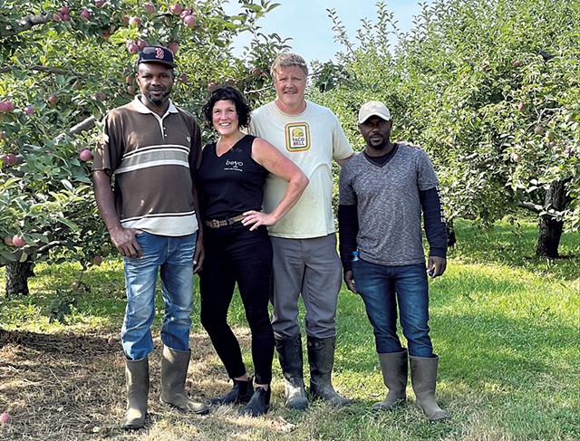 From left: Shaneal Fearon, Kathleen and Aaron Stine, and Denham McLean of Stine Orchard - COURTESY