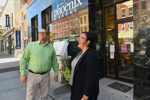Brenda Siegel with Rep. William Notte outside of Phoenix Books Rutland - JON OLENDER