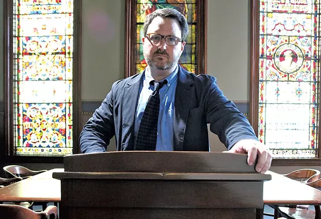 Aaron Kindsvatter in UVM's John Dewey Memorial Lounge - MATTHEW THORSEN