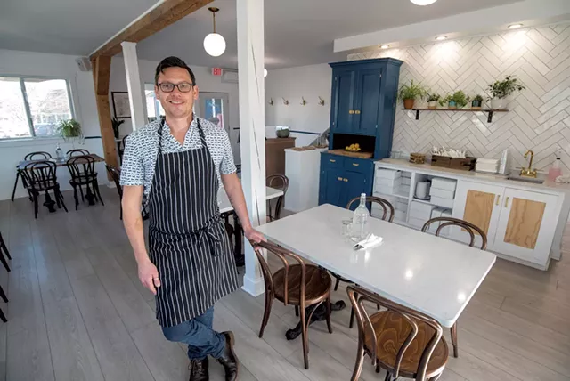 Justin Barrett in the dining room at Piecemeal Pies in Stowe - JEB WALLACE-BRODEUR