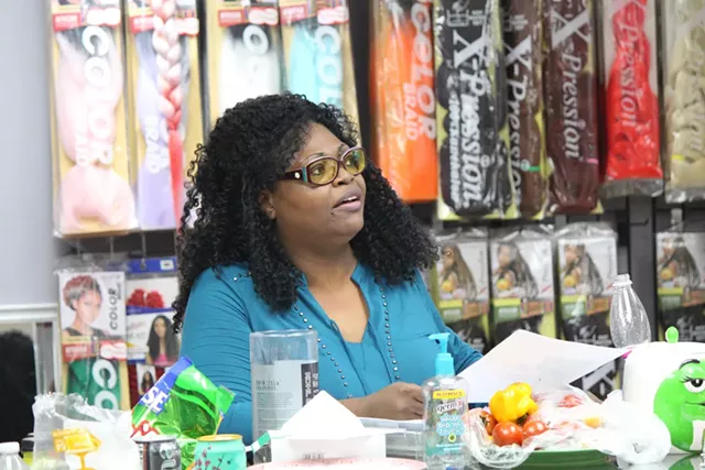 Ebony Nyomi leads a Black Lives Matter-Vermont meeting Monday in Winooski - PAUL HEINTZ