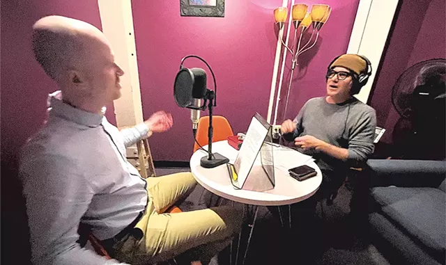 Colin Flanders and Jeff Baron working on Seven Days Aloud - JOHN JAMES