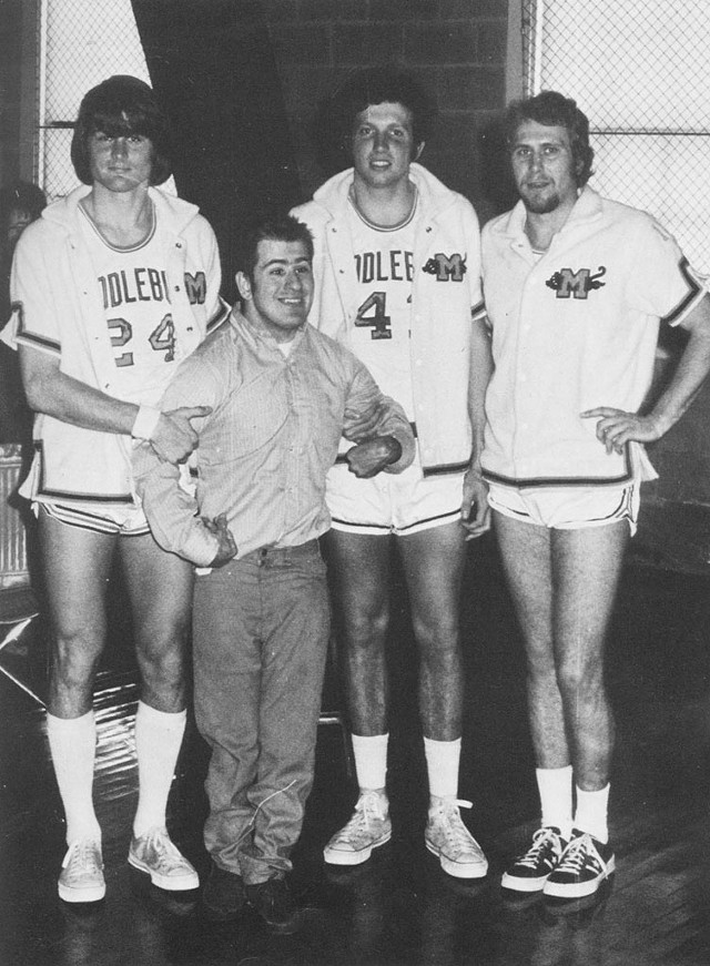 Butch with members of the 1972-73 Middlebury College men's basketball team - COURTESY OF THE MIDDLEBURY COLLEGE CENTER FOR COMMUNITY ENGAGEMENT