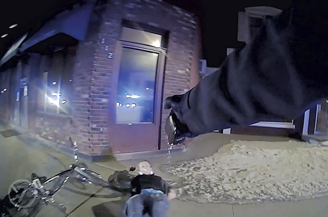Body cam footage showing Mark Schwartz's arm extended with a Taser during the incident - BODY CAM FOOTAGE ©️ SEVEN DAYS