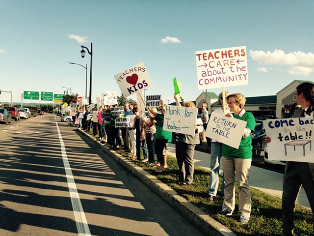 Burlington teachers picketing last month. - MOLLY WALSH