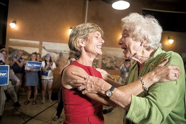 Sue Minter embracing former Vermont - governor Madeleine Kunin - FILE: JAMES BUCK