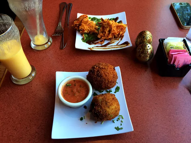 Aloo Chop and fried pakora at Sherpa Kitchen - JULIA CLANCY