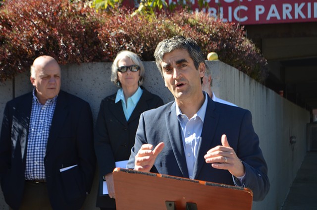Mayor Miro Weinberger speaking at a news conference about ballot questions - SASHA GOLDSTEIN