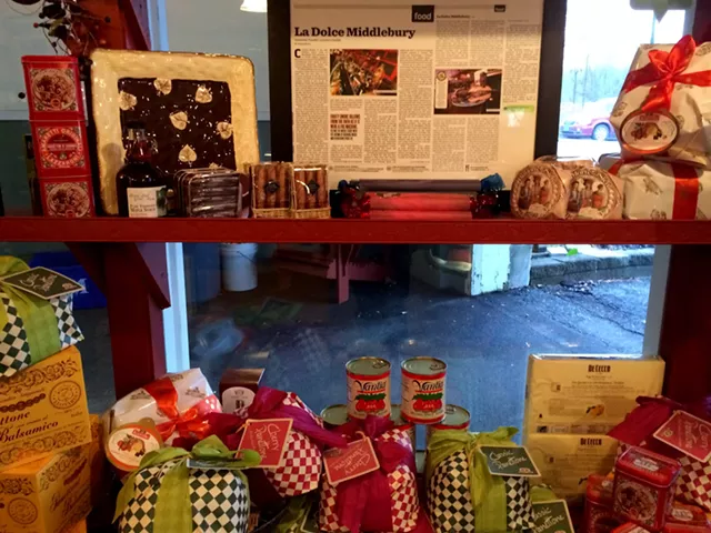 Costello's Market with holiday items and a framed Seven Days article - JULIA CLANCY