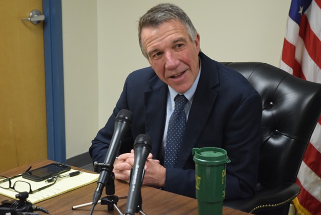 Governor-elect Phil Scott speaks to reporters Monday in Montpelier. - TERRI HALLENBECK