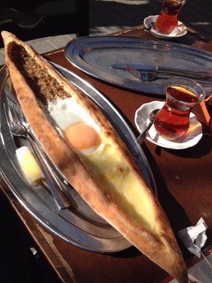 Turkish pide stuffed with spiced meat, cheeses and egg - COURTESY OF CARA CHIGAZOLA-TOBIN