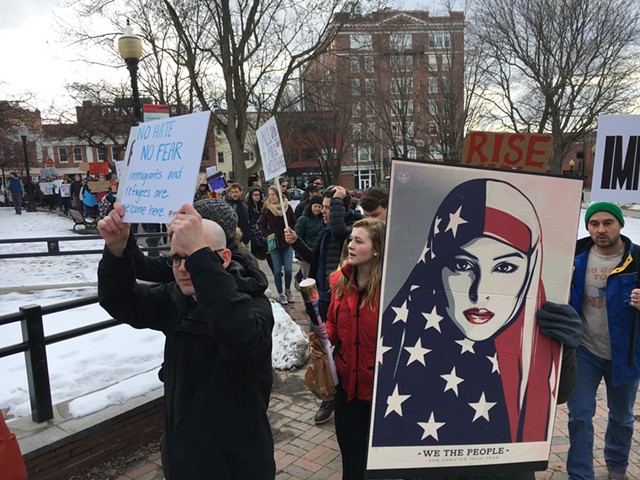 Protesters entering City Hall Park in Burlington - MATTHEW ROY