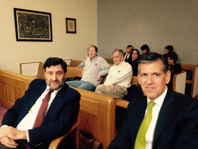 Josh Dein (left) and his attorney Pietro Lynn in Vermont Superior Court Friday morning - MOLLY WALSH