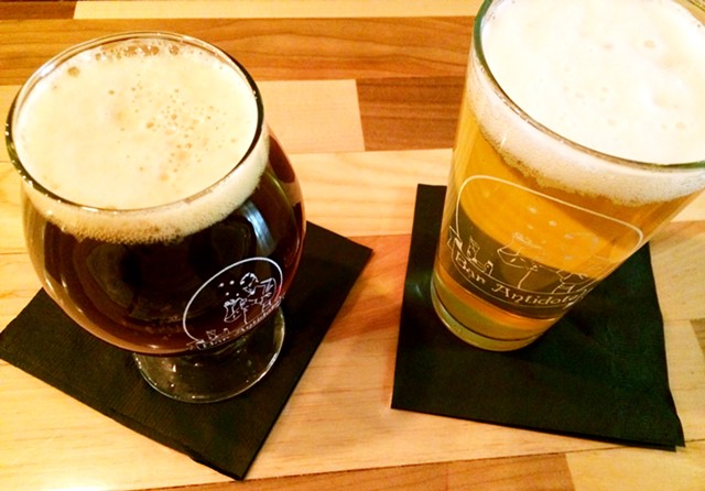 Left to right: Barn Red Ale and Tractor Pilsner from Hired Hand Brewing Co. - JULIA CLANCY
