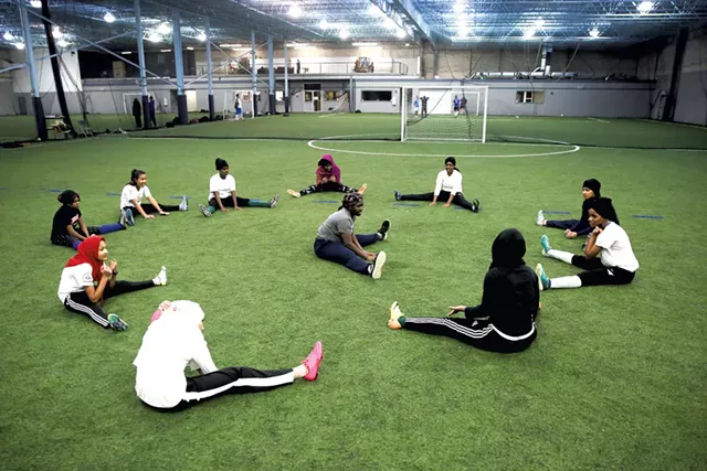 The Golden Blazers Girls Soccer Team practices at Shelburne Field House - JAMES BUCK