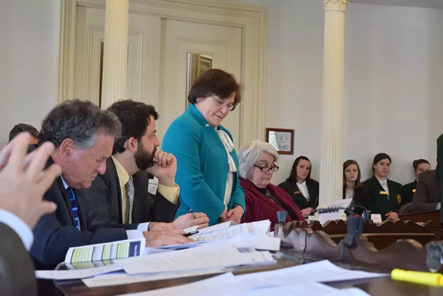 Sen. Debbie Ingram (D-Chittenden) discusses raising the smoking age to 21 on the Senate floor last month. - TERRI HALLENBECK