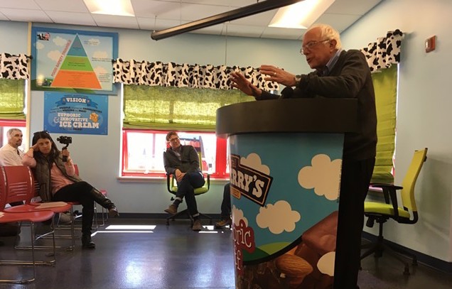 Sen Bernie Sanders (I-Vt.) speaks at the Ben & Jerry's plant in St. Albans. - MARK DAVIS