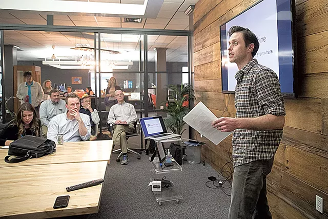 Dominic Spillane presenting his startup, TheaterEngine - JAMES BUCK