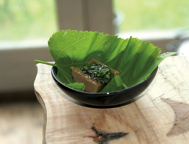 Acorn jelly in a basswood leaf - SUZANNE PODHAIZER
