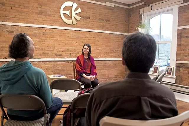 Eckankar cleric Amanda Amend (center), leading the group at a community chant - JAMES BUCK