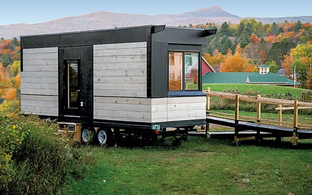 The exterior of the WheelPad, an eco-friendly, modular home extension designed for wheelchair users - CAROLYN BATES PHOTOGRAPHY