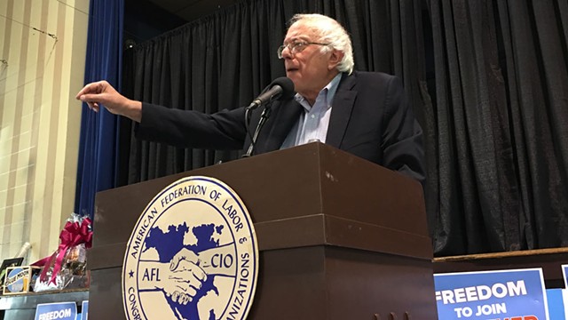 Sen. Bernie Sanders speaks at the New Hampshire AFL-CIO Labor Day breakfast in Manchester, NH. - JOHN WALTERS