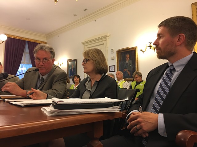 Public Utility Commission staff attorney John Cotter, PUC member Margaret Cheney and utilities analyst Tom Knauer testify before the Legislative Committee on Administrative Rules. - JOHN WALTERS