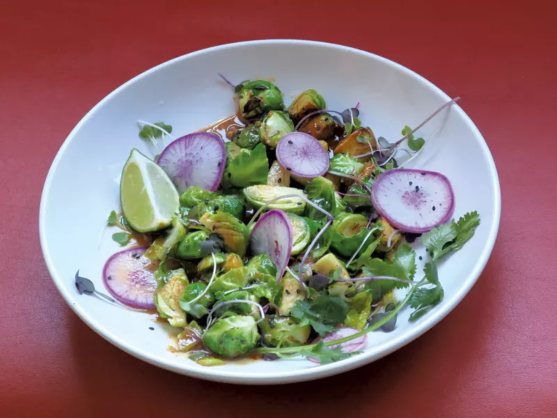 Miso-maple-sake Brussels sprouts - MATTHEW THORSEN