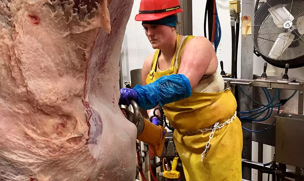 Kacey Knight working at Vermont Packinghouse in North Springfield - MELISSA PASANEN