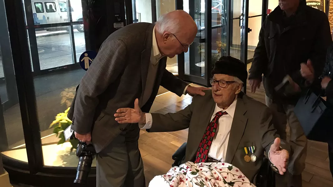 Sen. Patrick Leahy (D-Vt.) and Antonio Pomerleau on Sunday at the Hilton Burlington - JOHN WALTERS