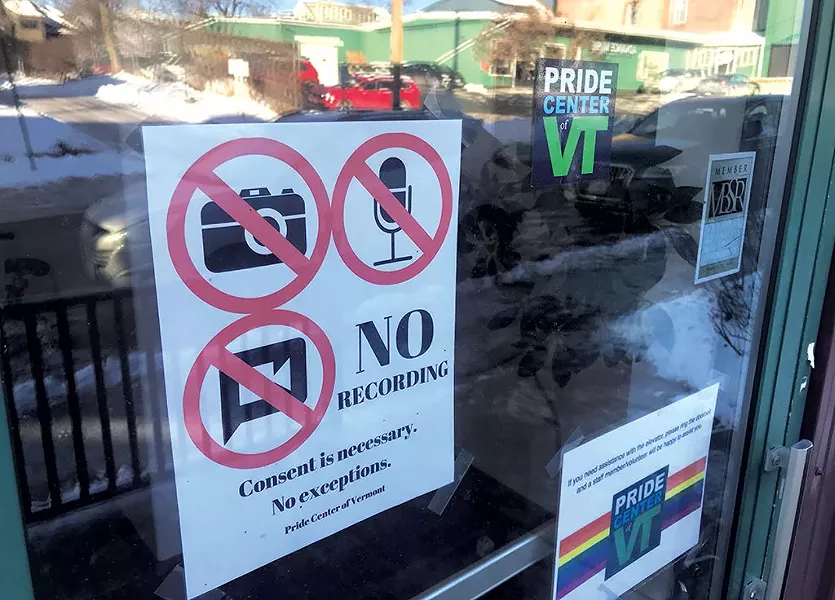 Sign on the door of the Pride Center of Vermont - TAYLOR DOBBS