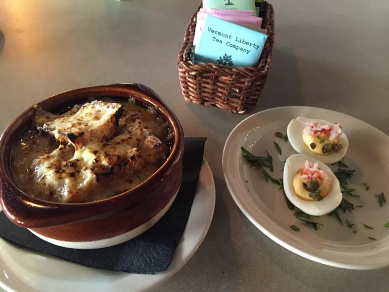 Onion soup at Allium in Waterbury. - SALLY POLLAK