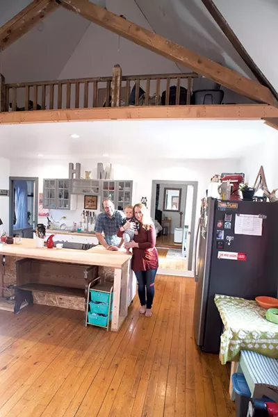 Haley Rice and MacArthur Stine with son Keaton in their home, a renovated churchin Castleton - CALEB KENNA