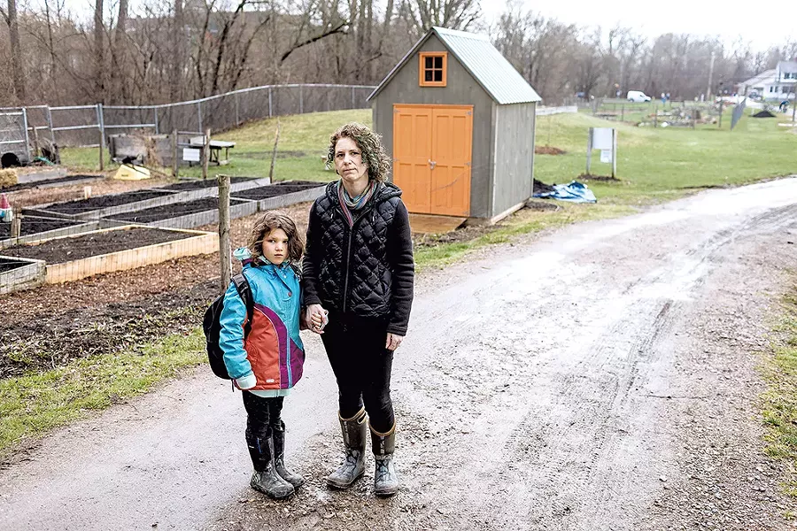 Joanna Grossman and her daughter, Isa, at Champlain Elementary School - OLIVER PARINI