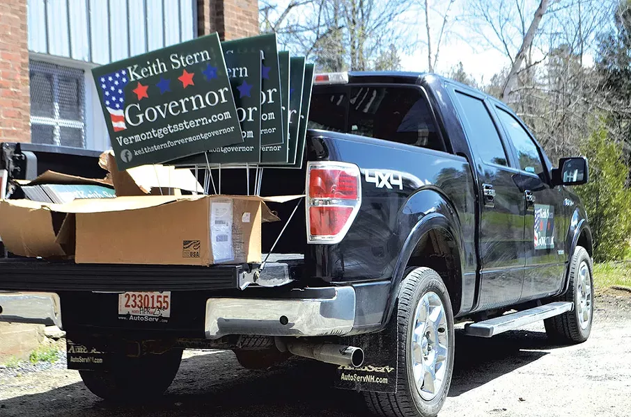 Keith Stern campaign manager Rebecca Bailey's truck in St. Johnsbury - PAUL HEINTZ