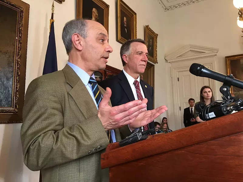 Finance Commissioner Adam Greshin and Gov. Phil Scott - JOHN WALTERS