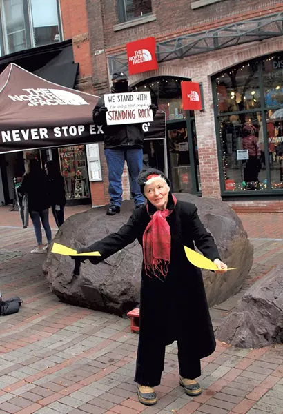 Robin Lloyd handing out flyers on Church Street with Juan Carlos Vallejo in 2016 - COURTESY OF JESSE LLOYD GUMA