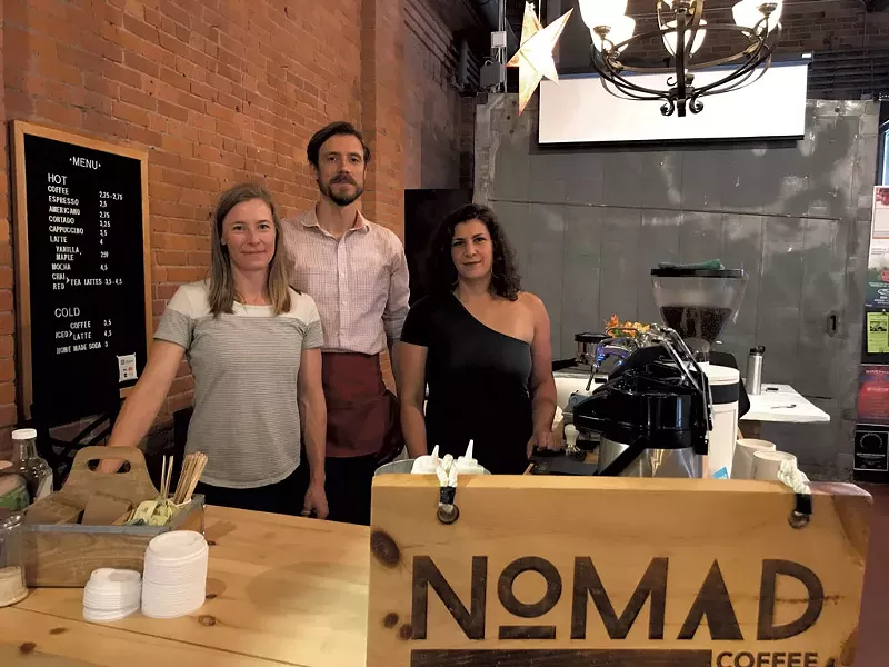 Left to right: Nomad Coffee owners Nicole Grinstead and Andrew Sepic with chef Suzanne Podhaizer - SALLY POLLAK