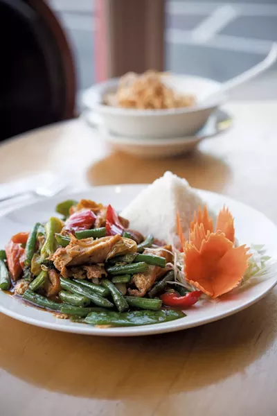 Spicy Green Bean dish with tofu and Khao Soi with chicken at Sabai Sabai Thai Cuisine - CALEB KENNA