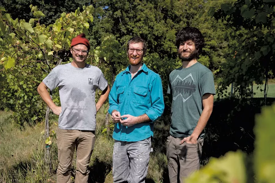 Winemaker Ethan Joseph (center) with assistants CJ Buzzy and Josh Stecker - JAMES BUCK