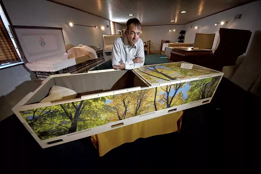 Matt Kasvinsky with one of his handcrafted caskets - STEFAN HARD