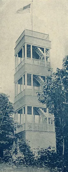 Postcard of original wood tower on Mount Philo - COURTESY OF JUDY CHAVES