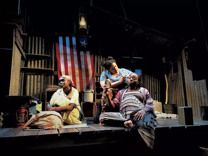 From left: Stella Asa (the Girl), Naomi Agnew (Helena) and Esther Oluokun (Bessie) in 'Eclipsed' - COURTESY OF JAMIE HORTON/DARTMOUTH DEPARTMENT OF THEATER