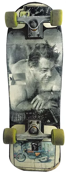 Matt's skateboard featuring his dad, George - JOHN JAMES