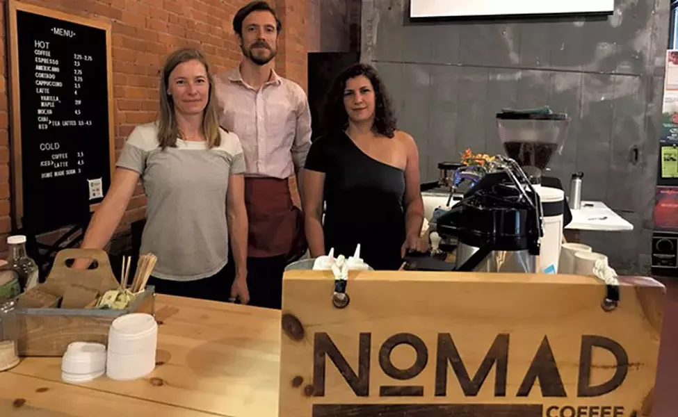 Left to right: Nomad Coffee owners Nicole Grinstead and Andrew Sepic with chef Suzanne Podhaizer - SALLY POLLAK