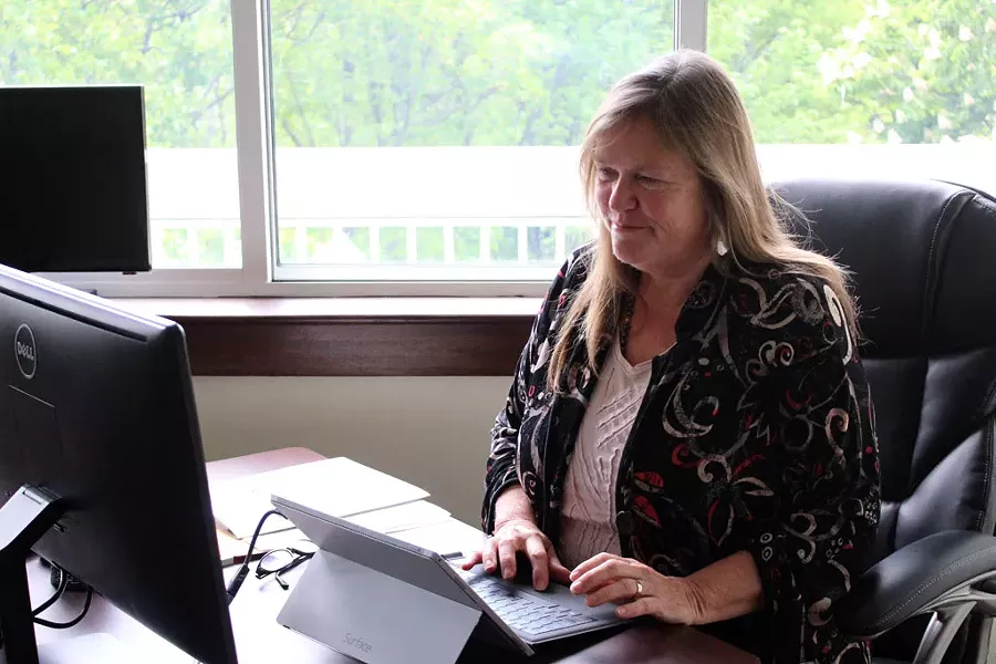 Sanders in the office she shares with Sen. Bernie Sanders - PAUL HEINTZ